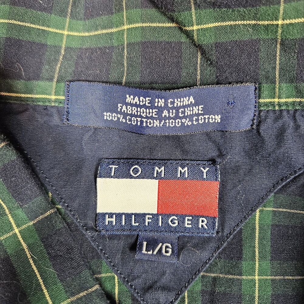 Tommy Hilfiger Men's L/G Plaid Button Down pajamas top Long Sleeve Blue Green - Picture 2 of 8